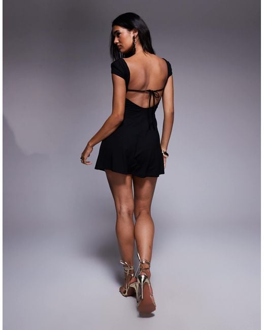 Oh Polly Black Marina Square Neck Mini Dress