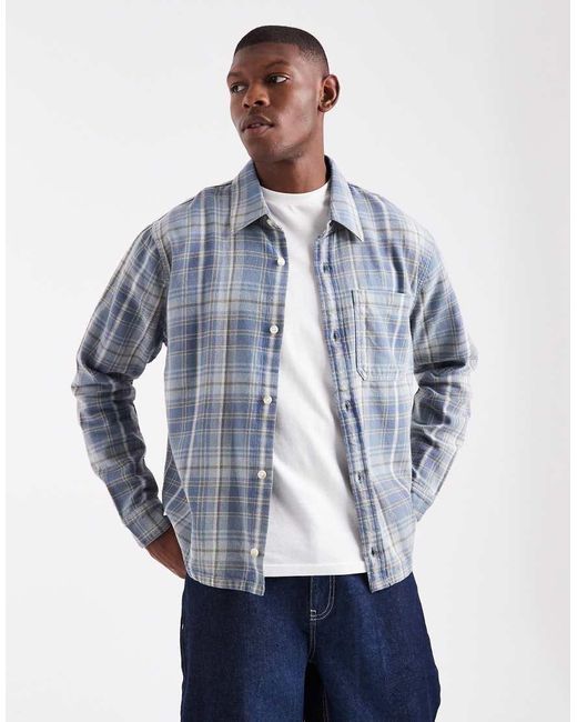 Hollister Blue Long Sleeve Flannel Overshirt for men