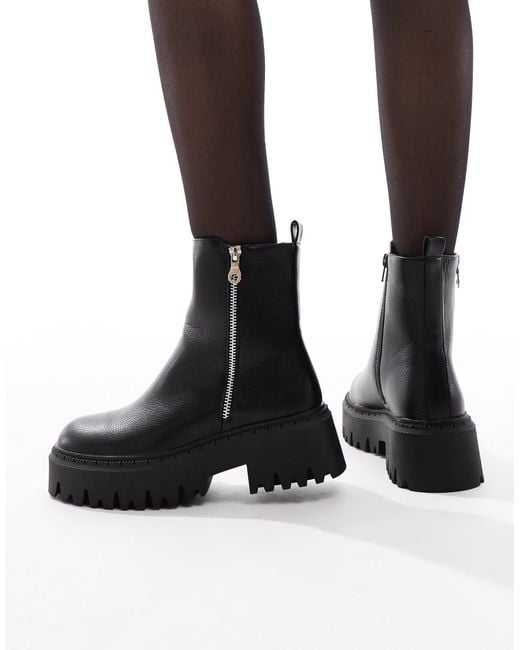 SEQWL Black Stella Zip Detail Chunky Boots