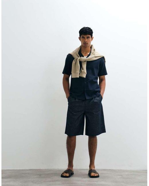 Mango Blue Regular Fit Short Sleeve Striped Shirt for men