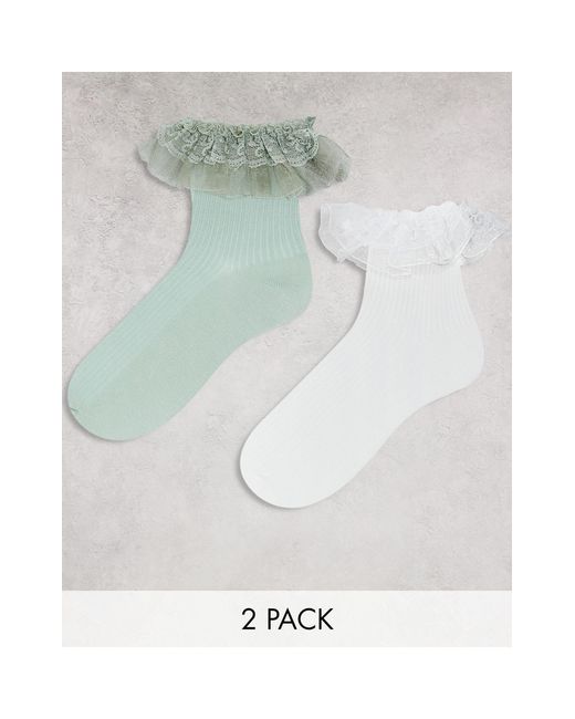 Monki Brown 2 Pack Frill Ankle Socks