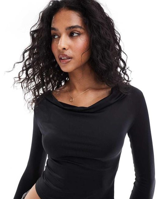 Stradivarius Black Cowl Neck Long Sleeve Top