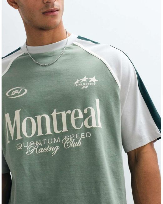 ASOS Blue Boxy Oversized Cut And Sew T-shirt With Soccer Graphic for men