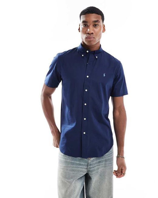 Camisa De Corte Custom Y Manga Corta Con Logo Distintivo De Popelina De Polo Ralph Lauren de hombre de color Blue