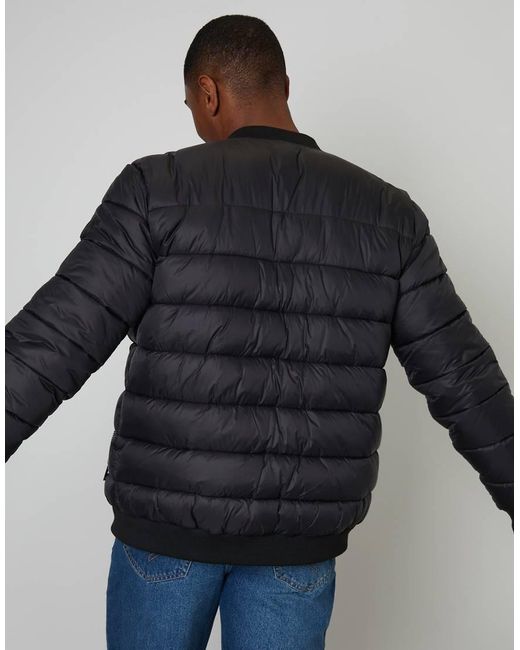 Threadbare Blue Quilted Bomber Jacket for men