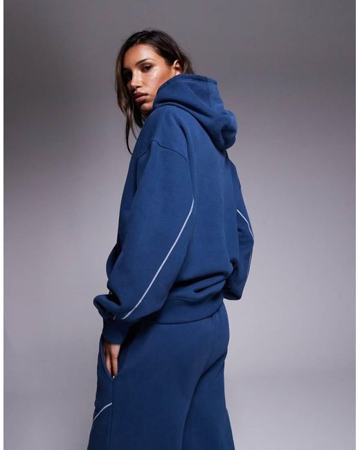 Good For Nothing Blue Overlock Stitch Relaxed Hoodie