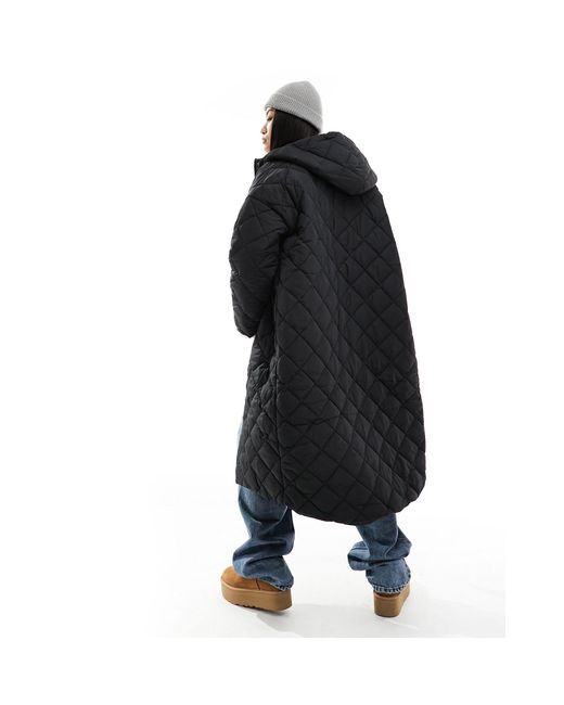 Monki Black Long Quilted Coat