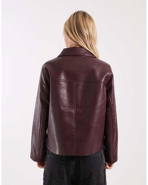 ASOS Purple Asos Design Petite Leather Look Harrington Jacket