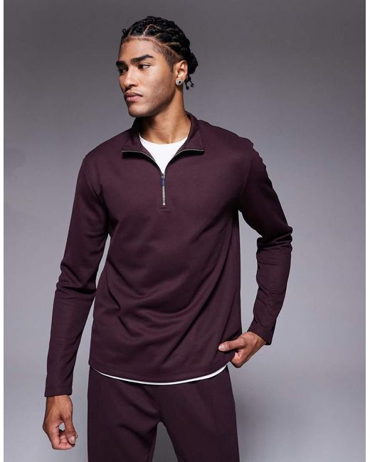 River Island Purple Half Zip Funnel Neck Sweatshirt for men