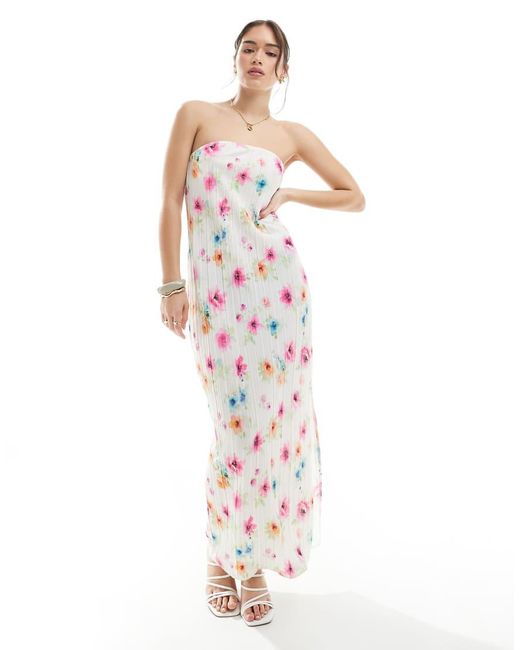 Pieces White Plisse Bandeau Maxi Dress