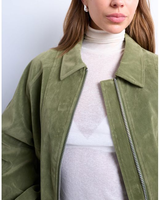 TOPSHOP Green – jacke aus wildlederimitat