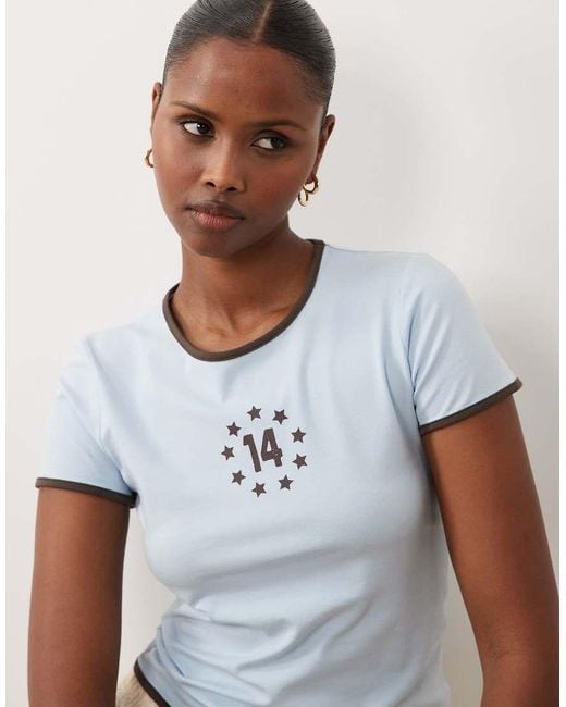 The Frolic Blue Exclusive Cotton Rich Contrast Trim Number Star Graphic Baby Tee