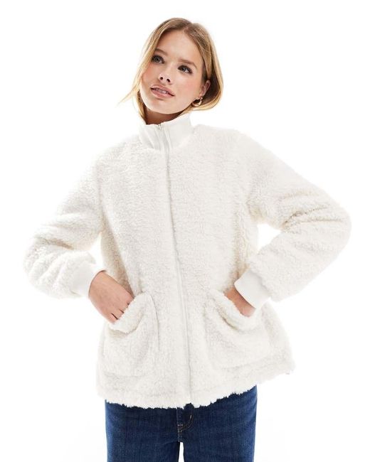 Threadbare White Borg Zip Through Jacket