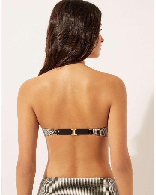 Calzedonia Green Fuller Bust Bandeau Bikini Top Golden Stripes