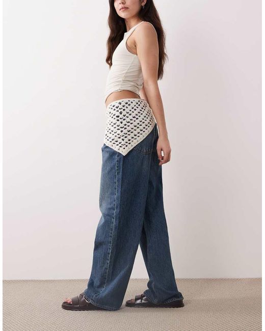 Abercrombie & Fitch Blue High Rise Straight Jeans With Detachable Overlay Detail