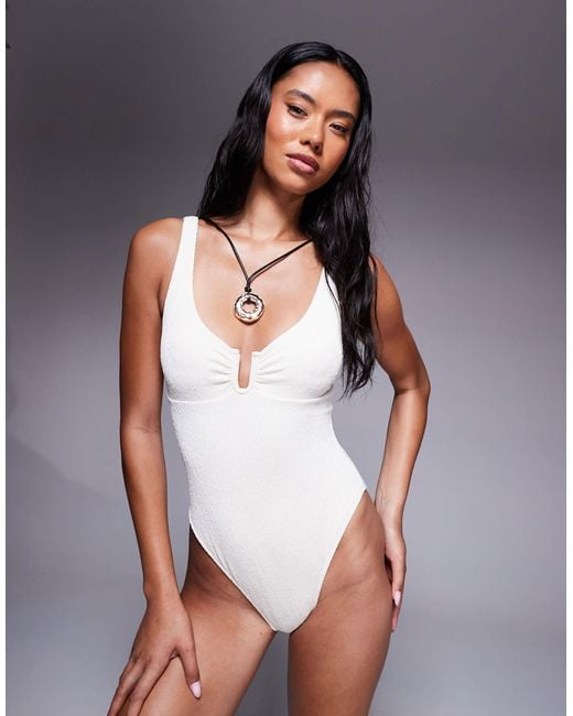 The Frolic White Exclusive Crinkle U Front Swimsuit