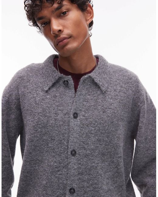 Topman Blue Oversized Fit Button Up Cardigan for men