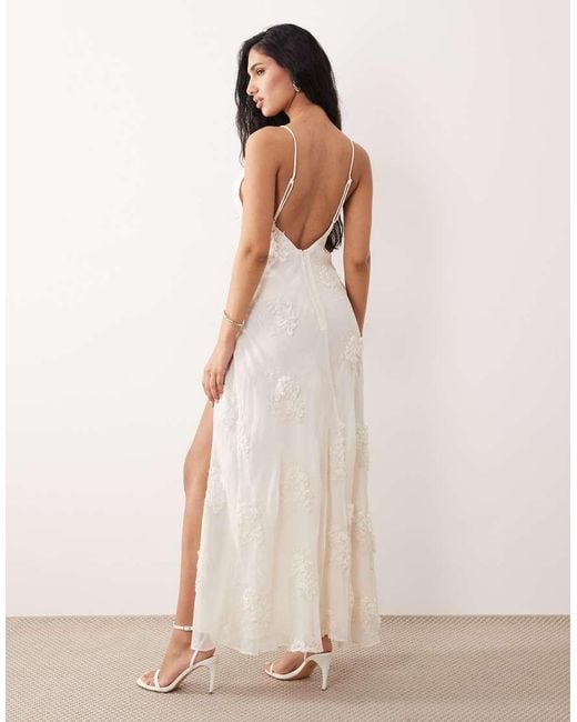 Bardot Natural Romaya Chiffon V Neck Floral Applique Detail Maxi Dress