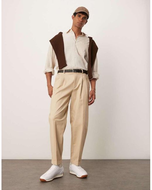 ASOS Natural Smart Oversized Tapered Cotton Chino Trousers for men