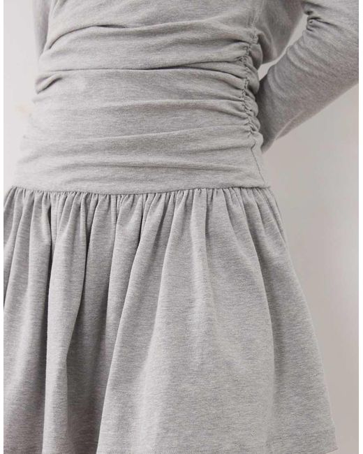 ASOS Gray Long Sleeve With With Full Skirt Mini Dress
