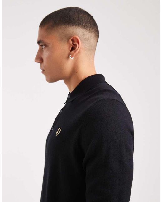 Fred Perry Blue Knitted Polo Jumper for men
