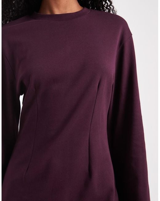 Monki Purple – tailliertes, langärmliges t-shirt-minikleid