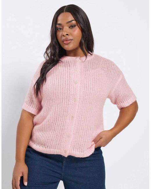Yours Clothing Pink Short Sleeve Knitted Cardigan
