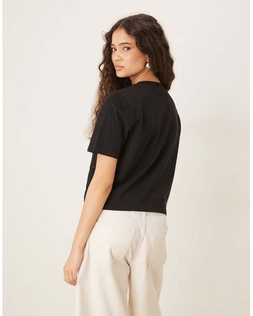 Mango Black Crochet Detail Relaxed Fit T-shirt
