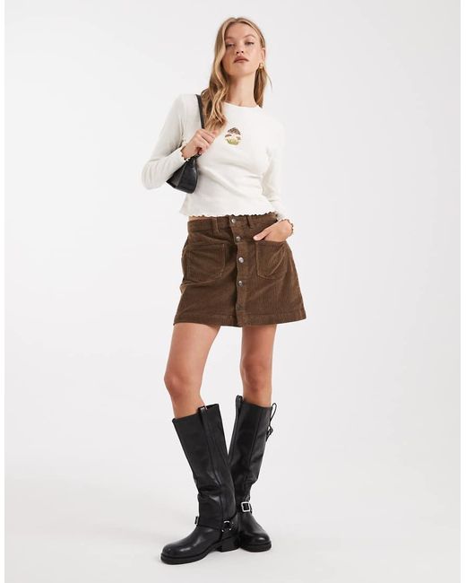 ONLY Rok Van Corduroy Met Hoge Taille in het Natural