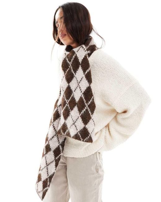 ASOS White Scarf With Wool Mix Argyle Design