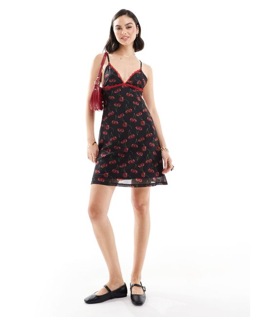 ASOS Black Cherry Cami Dress With Red Contrast Trim
