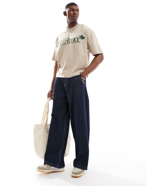 ASOS Natural Boxy Oversized T-Shirt With Front City Print for men