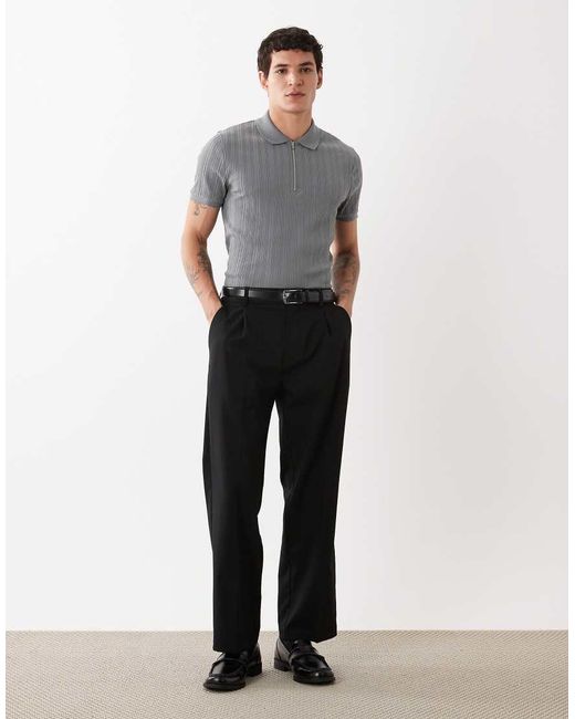 ASOS Gray Muscle Fit Zip Polo for men