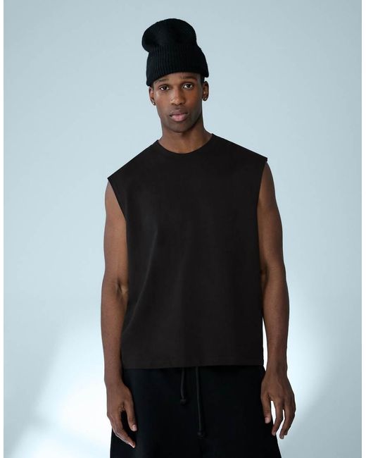 Bershka Black Basic Sleeveless T-shirt for men