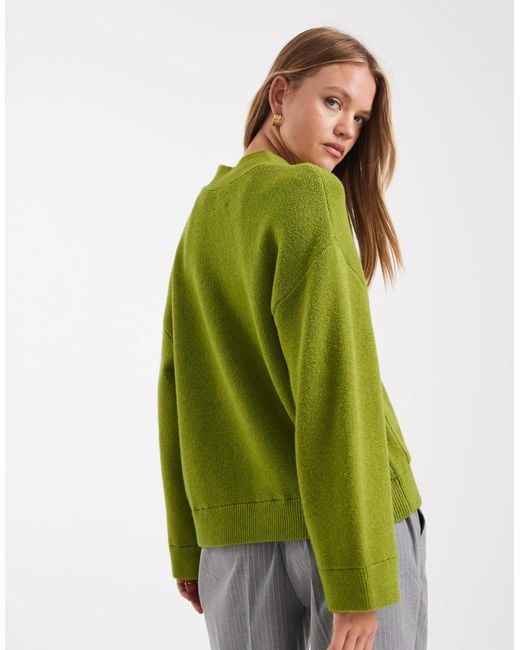 ASOS Green Button Through Pocket Front Boyfriend Cardigan