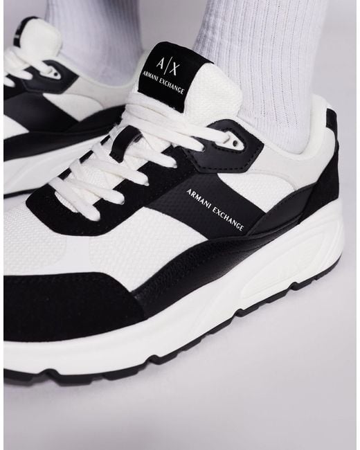 ARMANI EXCHANGE Blue Chunky Suded Mix Logo Trainers for men