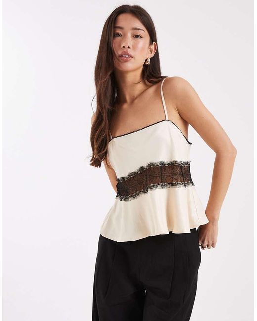ASOS White Satin Lace Insert Cami Top