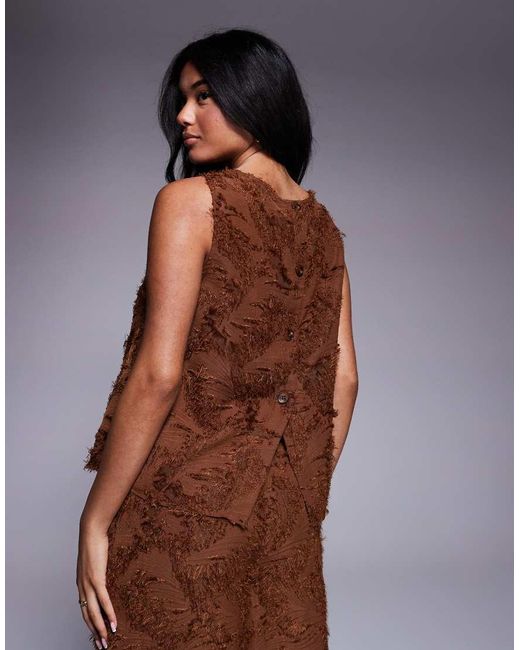 ASOS Brown Tailored Button Back Textured Swing Top
