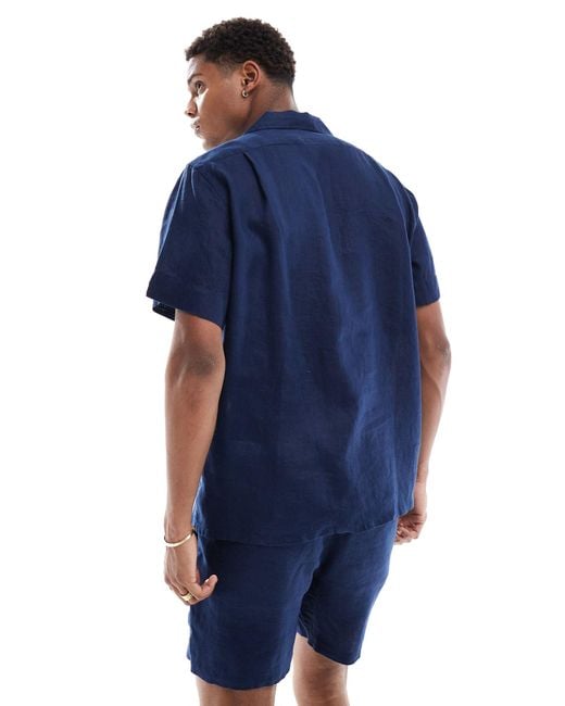 Polo Ralph Lauren Blue Icon Logo Short Sleeve Linen Shirt Classic Oversized Fit for men