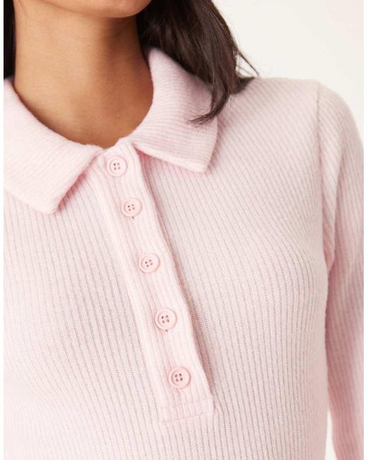 Top A Maniche Lunghe Rosa A Coste Spazzolato di ASOS in Pink