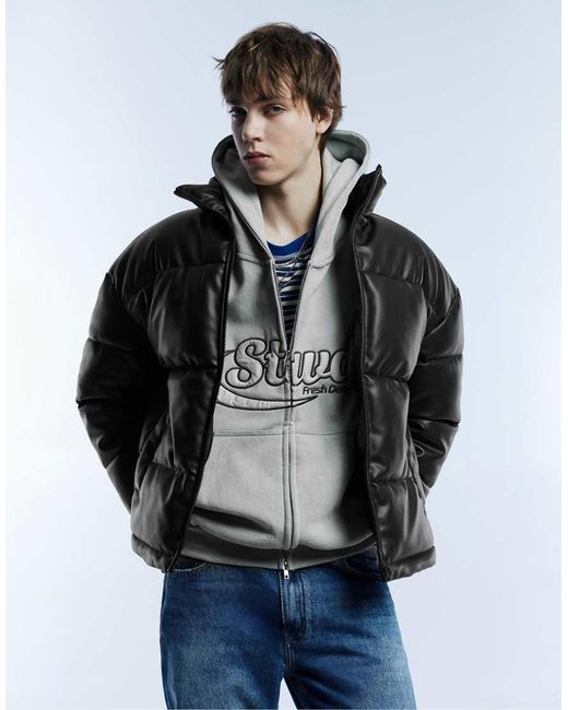 Giacca Imbottita Nera di Pull&Bear in Gray da Uomo