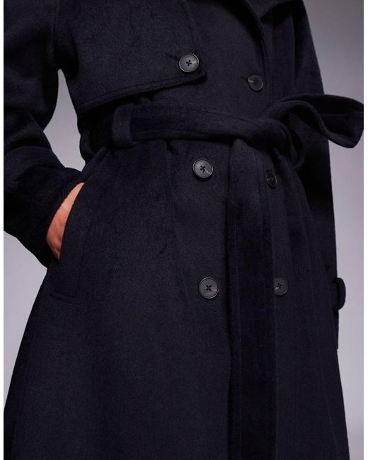 ASOS Blue Asos Design Tall Brushed Longline Funnel Neck Trench Coat