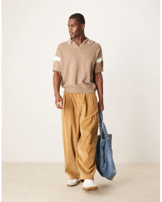 ASOS – locker geschnittenes, kastiges polohemd aus strick in Natural für Herren