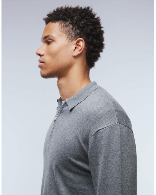 Only & Sons Gray Half Zip Soft Knit Polo for men