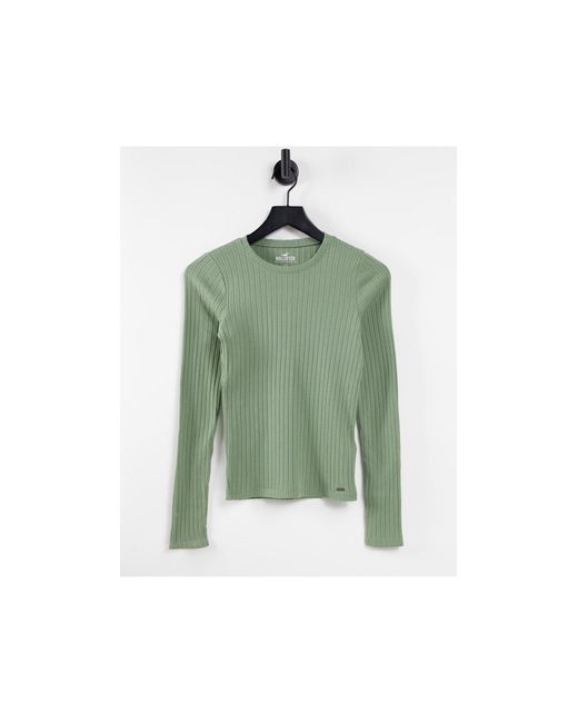 Hollister Green – langärmliges, geripptes shirt mit schmalem schnitt