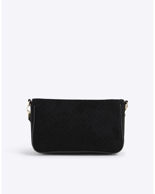 River Island Black Monogram Faux Suede Cross Body Bag