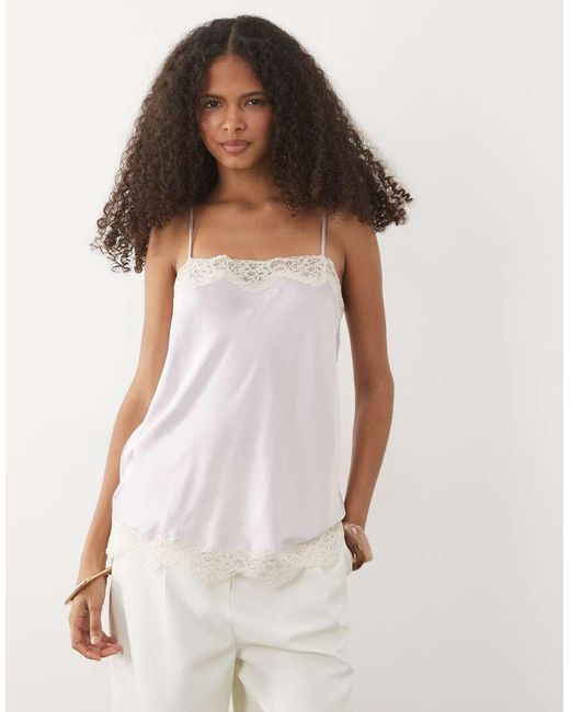Mango Pink Satin And Lace Cami Top