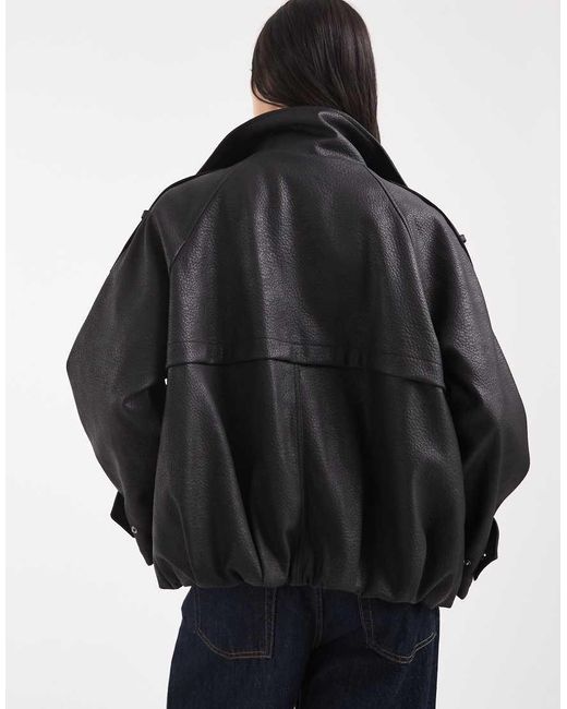 ASOS Red Asymmetric Leather Look Funnel Bomber Jacket