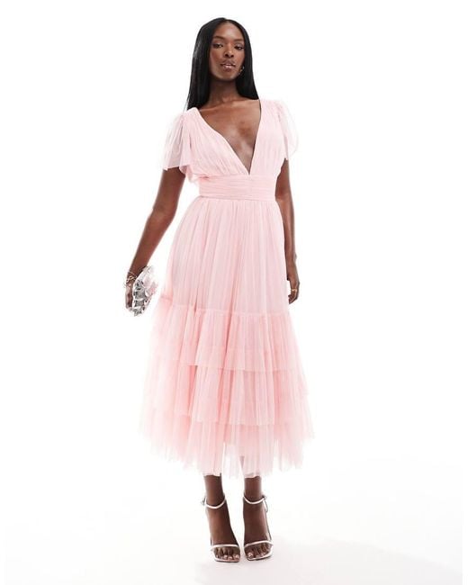 Pink tulle midi dress hotsell