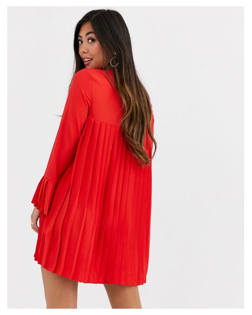 pleated trapeze mini dress